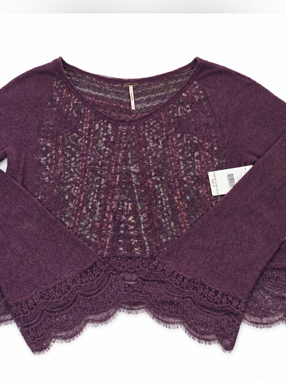 Free People Plum Lace-Hem Long Sleeve Top